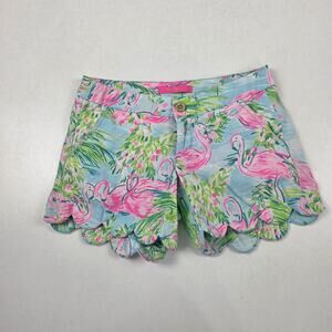 Lilly Pulitzer Shorts Womens 00 Flamingo Print Scallop Hem Summer Beach Casual